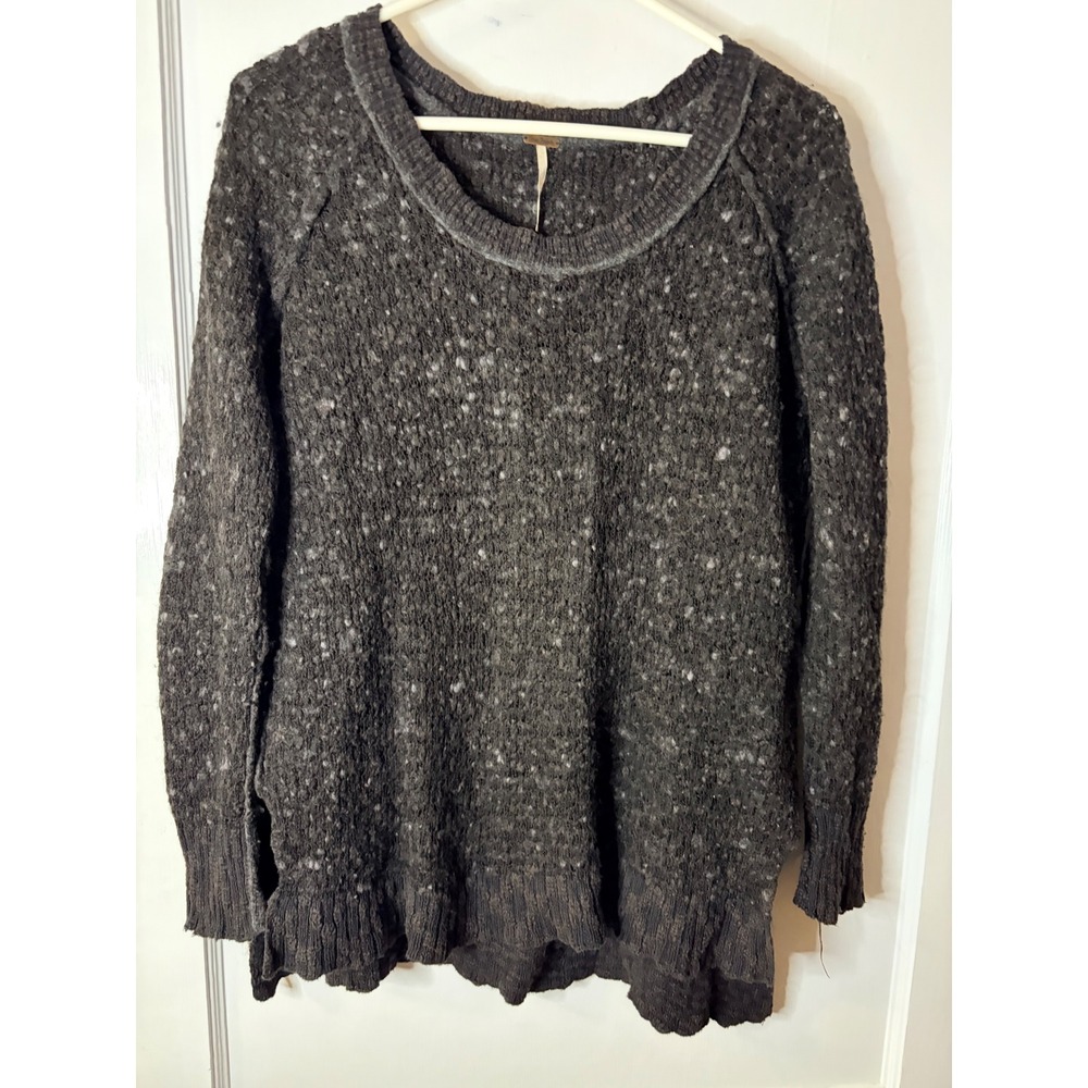 Free People Charcoal Gray Oversized Knit Sweater‎ Scoop Neck Pullover XS
